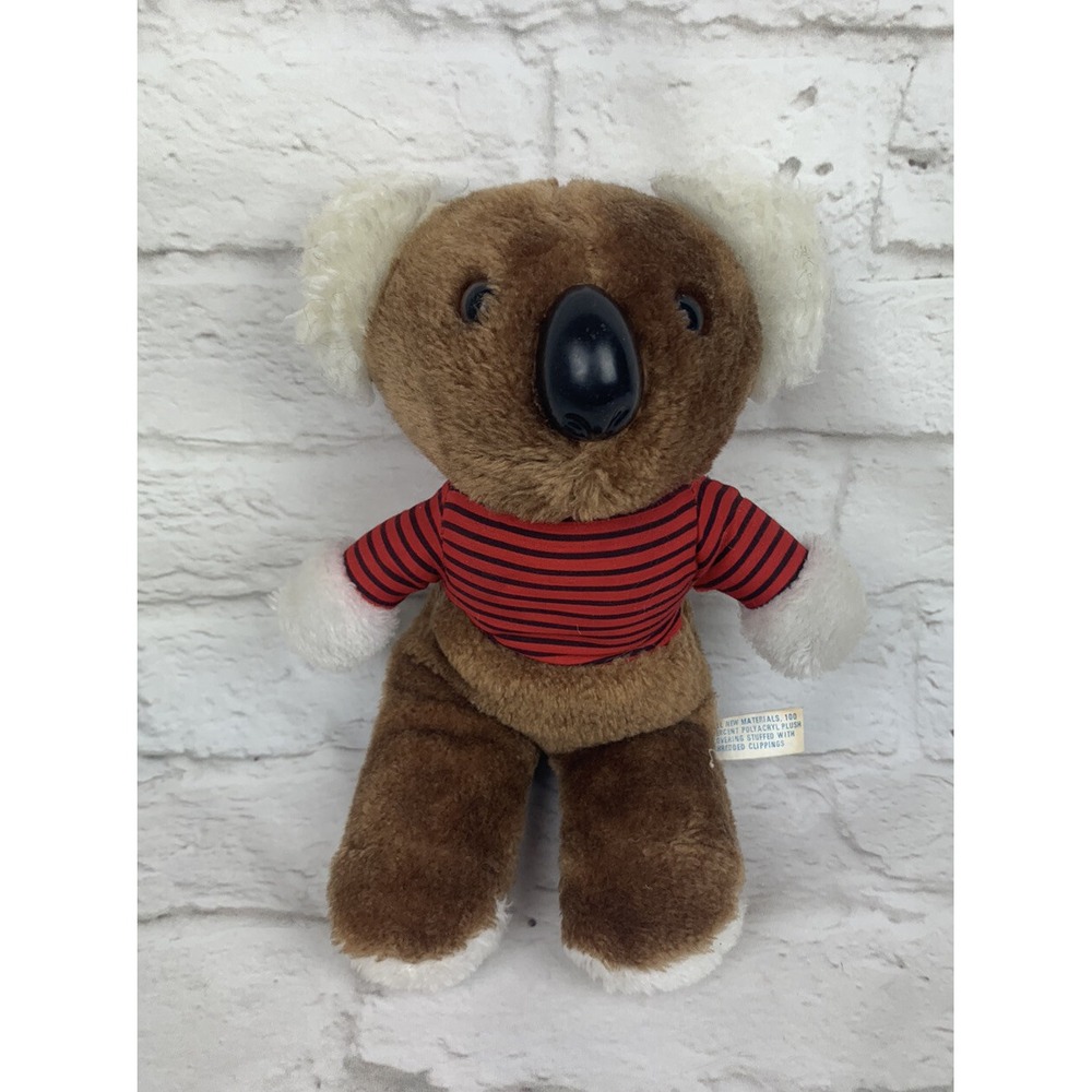 VINTAGE 11" KOALA BEAR Plush Stuffed Animal Striped Shirt Made in Korea